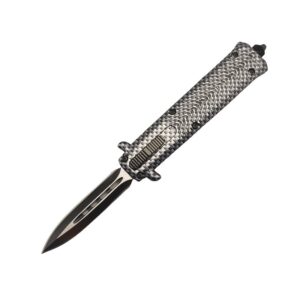 Cuchillo stiletto de doble acción de 4,15 pulgadas, plateado