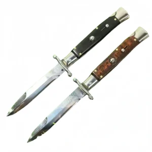 Cuchillo Stiletto de cuerno de toro de la mafia italiana – Diseño Santo Patrono