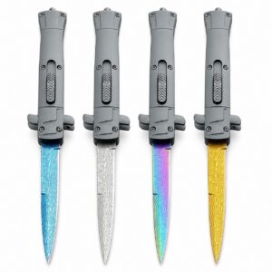 Cuchillo automático italiano Stiletto OTF de 9 pulgadas - Grabado en Damasco