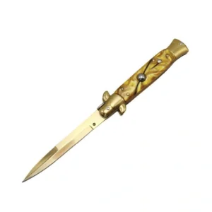 Cuchillo italiano Stiletto de 8,75 pulgadas - Cuchillo Flick con mango dorado